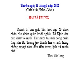 Bài giảng môn Tiếng Việt Khối 3 - Tuần 19, Bài: Hai Bà Trưng - Năm học 2021-2022