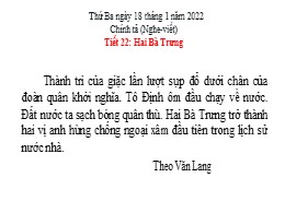 Bài giảng Tiếng Việt Lớp 3 - Tuần 19 - Tiết 22: Hai Bà Trưng - Năm học 2021-2022