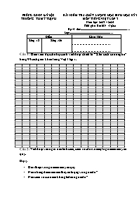 Đề kiểm tra chất lượng học sinh học kỳ I môn 