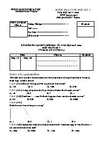Đề kiểm tra cuối học kỳ I môn Toán Lớp 3 - Nă