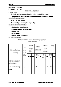Giáo án Công nghệ Lớp 3 - Tuần 18: Kiểm tra h
