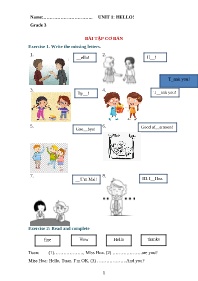 Bài tập ôn tập Tiếng Anh 3 - Unit 1: Hello!