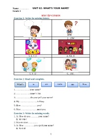 Bài tập Tiếng Anh 3 - Unit 2: What's your nam