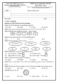 Đề kiểm tra Toán 3 - Phiếu ôn 10 - Năm học 20