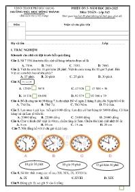 Đề kiểm tra Toán 3 - Phiếu ôn 5 - Năm học 202