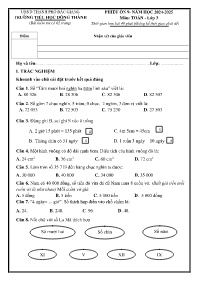 Đề kiểm tra Toán 3 - Phiếu ôn 9 - Năm học 202