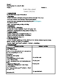 Giáo án Tiếng Anh 3 - Week 11 - Năm học 2022-