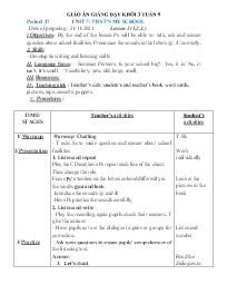 Giáo án Tiếng Anh 3 - Week 9 - Năm học 2021-2